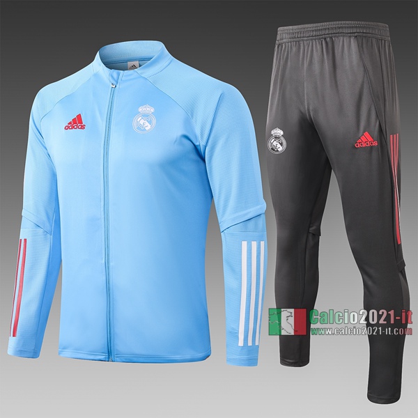 Calcio2021-It: Giacca Allenamento Real Madrid Full-Zip Azzurro A352# 2020 2021