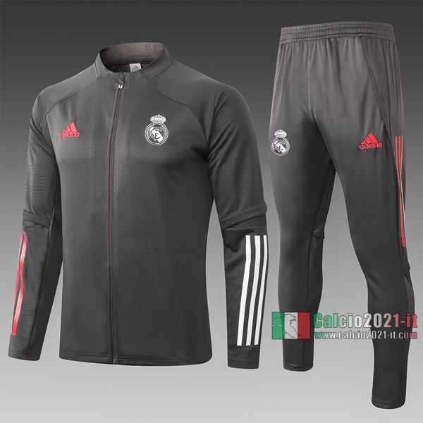 Calcio2021-It: Giacca Allenamento Real Madrid Full-Zip Grigio Scuro A353# 2020 2021