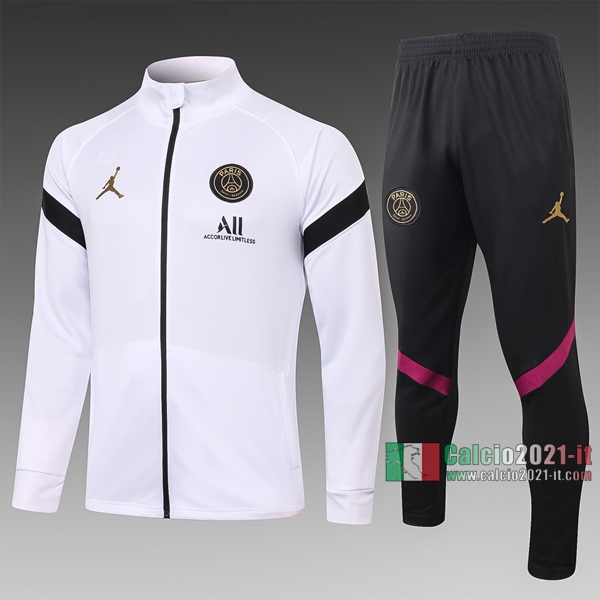 Calcio2021-It: Giacca Allenamento Paris Psg Air Jordan Full-Zip Bianca - Nera A366 2020 2021