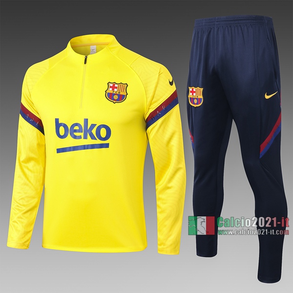 Calcio2021-It: Felpa Tuta Barcellona Half-Zip Gialla 2020 2021