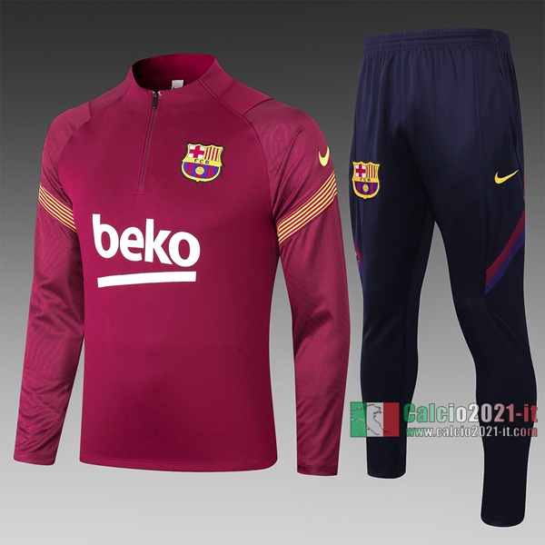 Calcio2021-It: Felpa Tuta Barcellona Half-Zip Scarlatto B404 2020 2021