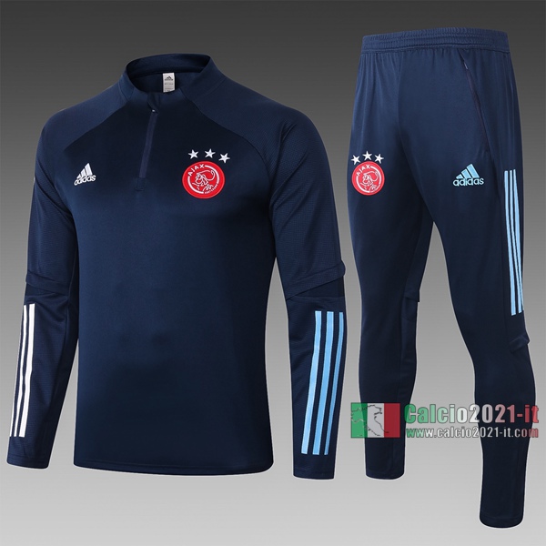 Calcio2021-It: Felpa Tuta Ajax Amsterdam Half-Zip Azzurra Scuro B405 2020 2021