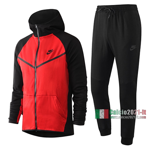 Calcio2021-It: Giacca Allenamento Nike Cappuccio Full-Zip Rossa Neraes F262 2020 2021