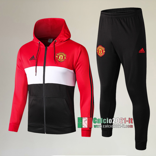 A++ Qualità: Full-Zip Giacca Cappuccio Hoodie Nuova Del Tuta Manchester United + Pantaloni Rossa/Nera 2019/2020