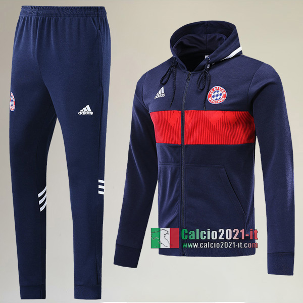 A++ Qualità: Felpa Sportswear Cappuccio Hoodie Nuova Del Tuta Bayern Monaco + Pantaloni Azzurra Scuro 2019-2020