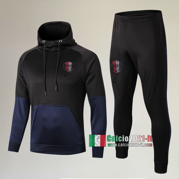 Full-Zip Giacca Cappuccio Hoodie Nuove Del Tuta Da PSG Paris Saint Germain Jordan + Pantaloni Nera/Azzurra 2019 2020