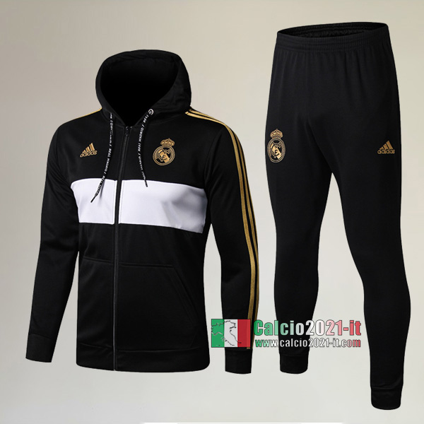 AAA Qualità: Full-Zip Giacca Cappuccio Hoodie Nuove Del Tuta Real Madrid + Pantaloni Nera 2019/2020