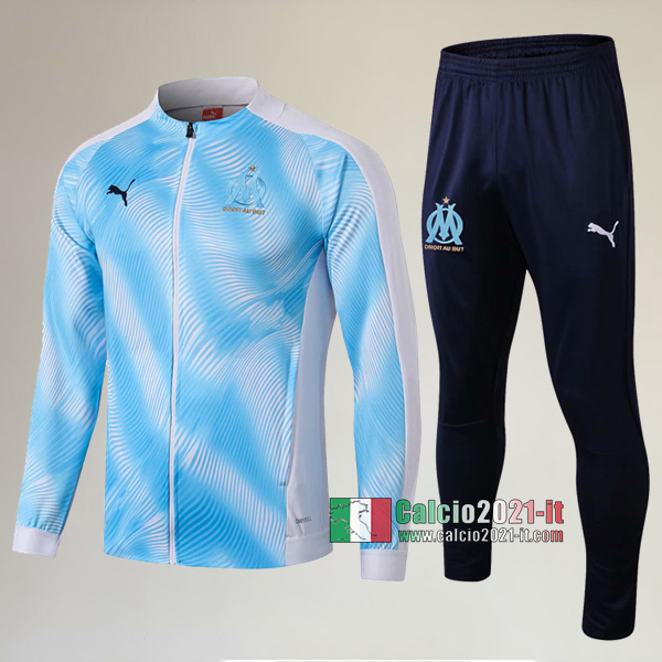 A++ Qualità: Full-Zip Giacca Nuova Del Tuta Olympique Marsiglia (OM) + Pantaloni Azzurra/Bianca 2019-2020