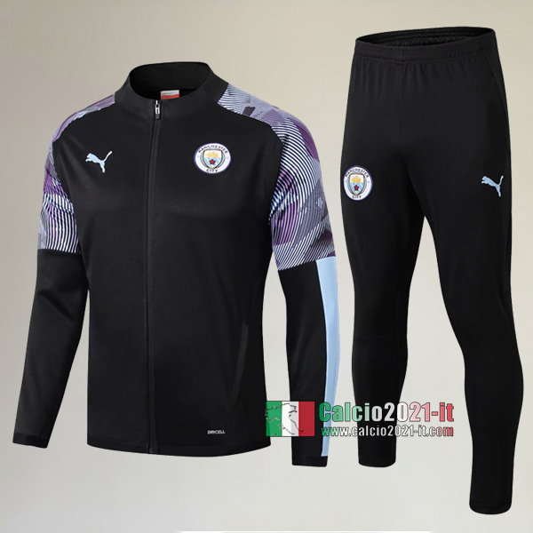 A++ Qualità: Full-Zip Giacca Nuova Del Tuta Del Manchester City + Pantaloni Nera 2019-2020