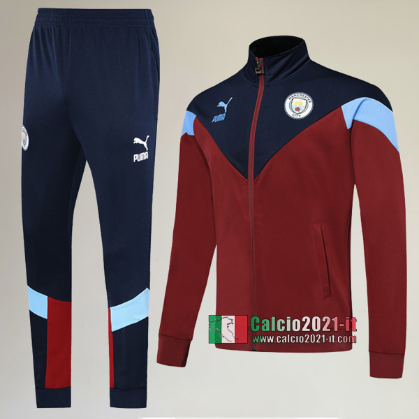 A++ Qualità: Full-Zip Giacca Nuova Del Tuta Manchester City + Pantaloni Rossa/Nera 2019 2020