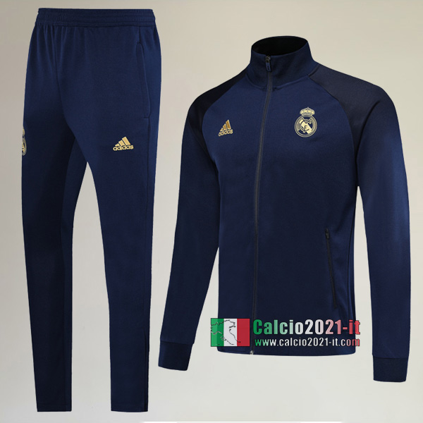 A++ Qualità: Full-Zip Giacca Nuova Del Tuta Del Real Madrid + Pantaloni Azzurra Scuro 2019/2020