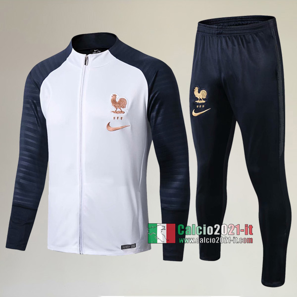 A++ Qualità: Full-Zip Giacca Nuova Del Tuta Del Francia + Pantaloni Bianca/Azzurra Scuro 2019 2020