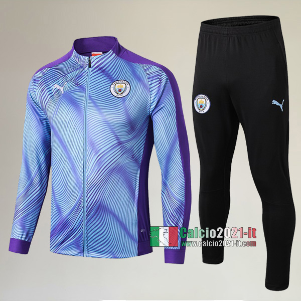 AAA Qualità: Full-Zip Giacca Nuove Del Tuta Da Manchester City + Pantaloni Azzurra/Porpora 2019 2020
