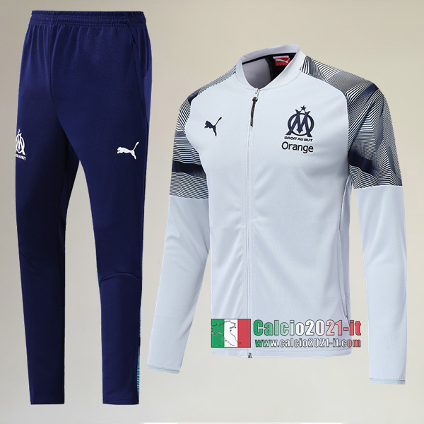 A++ Qualità: Full-Zip Giacca Nuova Del Tuta Del Olympique Marsiglia (OM) + Pantaloni Bianca 2019-2020