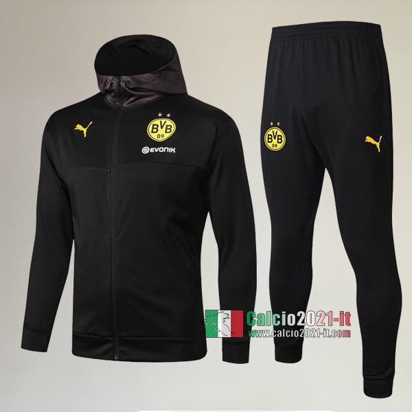 AAA Qualità: Full-Zip Giacca Cappuccio Hoodie Nuove Del Tuta Da Borussia Dortmund + Pantaloni Nera 2019 2020