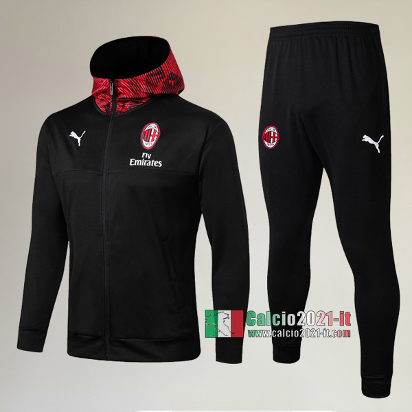 A++ Qualità: Full-Zip Giacca Cappuccio Hoodie Nuova Del Tuta Del AC Milan + Pantaloni Nera 2019-2020