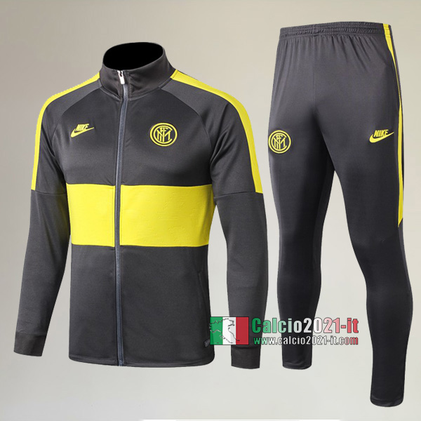 A++ Qualità: Full-Zip Giacca Nuova Del Tuta Del Inter Milan + Pantaloni Grigia/Gialla 2019/2020