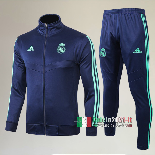 A++ Qualità: Full-Zip Giacca Nuova Del Tuta Real Madrid + Pantaloni Azzurra Scuro 2019-2020