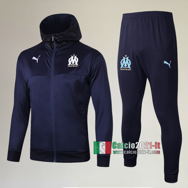 Full-Zip Giacca Cappuccio Hoodie Nuove Del Tuta Olympique Marsiglia (OM) + Pantaloni Azzurra Scuro 2019-2020