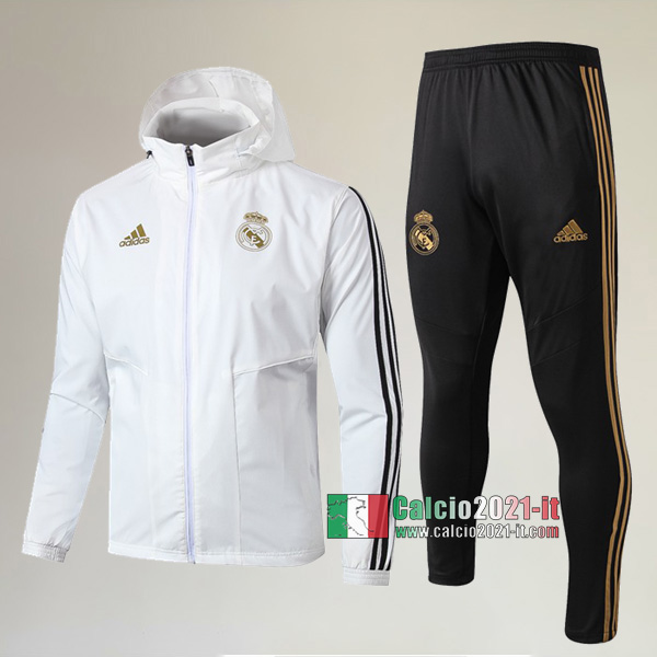 A++ Qualità: Full-Zip Giacca Antivento Nuova Del Tuta Del Real Madrid + Pantaloni Bianca 2019-2020