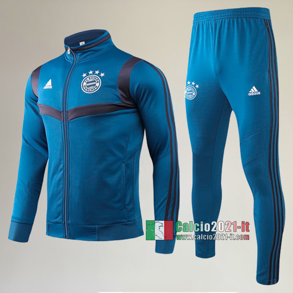 A++ Qualità: Full-Zip Giacca Nuova Del Tuta Bayern Monaco Collare Alto + Pantaloni Azzurra Reale 2019-2020