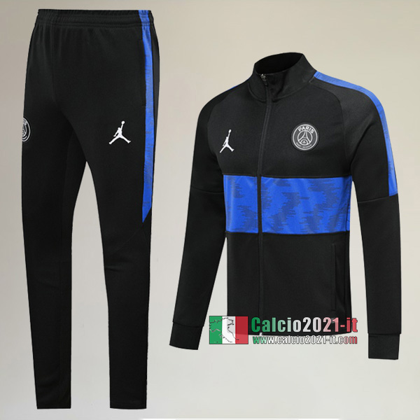 AAA Qualità: Full-Zip Giacca Nuove Del Tuta PSG Paris Saint Germain Jordan + Pantaloni Nera/Azzurra 2019/2020