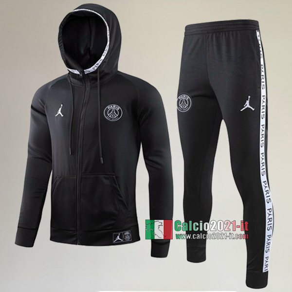 Full-Zip Giacca Cappuccio Hoodie Nuova Del Tuta PSG Paris Saint Germain Jordan + Pantaloni Nera 2019 2020