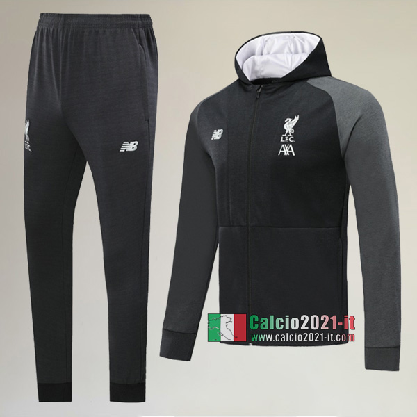 AAA Qualità: Full-Zip Giacca Cappuccio Hoodie Nuove Del Tuta Da FC Liverpool + Pantaloni Nera 2019-2020