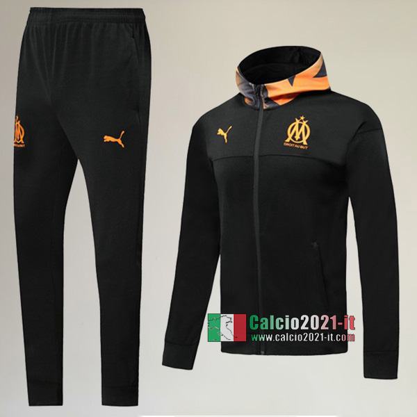 A++ Qualità: Full-Zip Giacca Cappuccio Hoodie Nuova Del Tuta Olympique Marsiglia (OM) + Pantaloni Nera 2019/2020