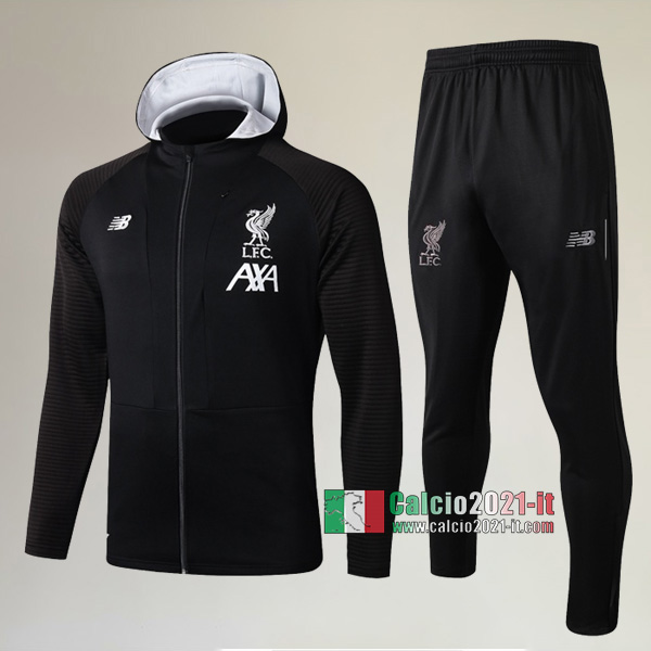 AAA Qualità: Full-Zip Giacca Cappuccio Hoodie Nuove Del Tuta Da FC Liverpool + Pantaloni Nera 2019/2020