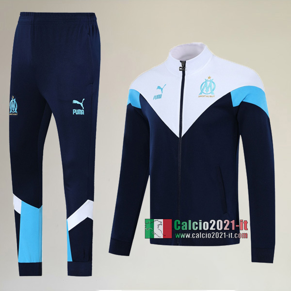 Full-Zip Giacca Nuove Del Tuta Da Olympique Marsiglia (OM) + Pantaloni Azzurra Reale Bianca 2019/2020