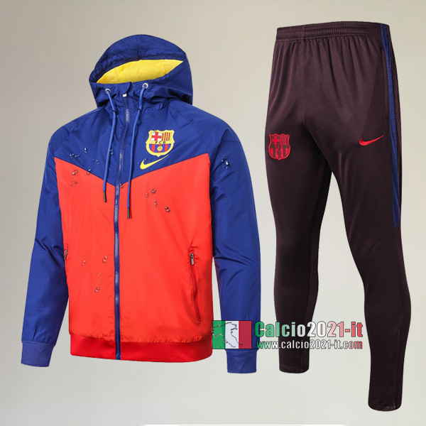 AAA Qualità: Full-Zip Giacca Antivento Nuove Del Tuta FC Barcellona + Pantaloni Azzurra Arancio 2020 2021