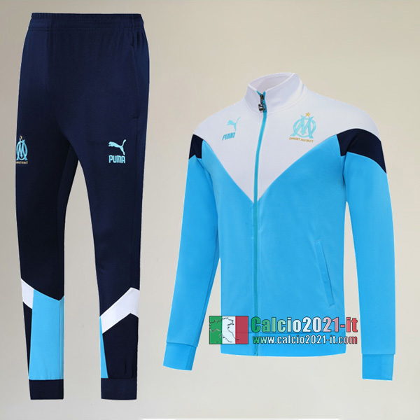AAA Qualità: Full-Zip Giacca Nuove Del Tuta Olympique Marsiglia (OM) + Pantaloni Azzurra 2020 2021