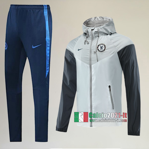 AAA Qualità: Full-Zip Giacca Antivento Nuove Del Tuta Da Chelsea FC + Pantaloni Grigia 2020 2021