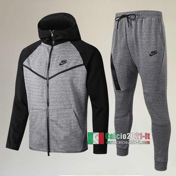 A++ Qualità: Full-Zip Giacca Cappuccio Hoodie Nuova Del Tuta Nike + Pantaloni Grigia 2020 2021