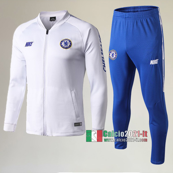 AAA Qualità: Full-Zip Giacca Nuove Del Tuta Da Chelsea FC + Pantaloni Bianca 2019-2020