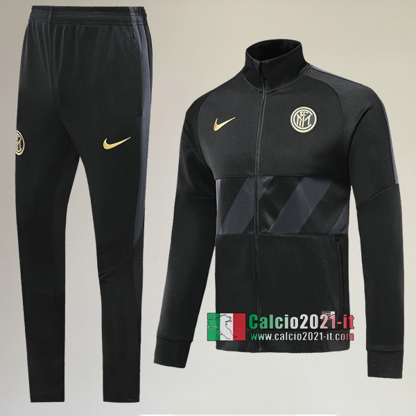 A++ Qualità: Full-Zip Giacca Nuova Del Tuta Inter Milan + Pantaloni Nera 2019/2020