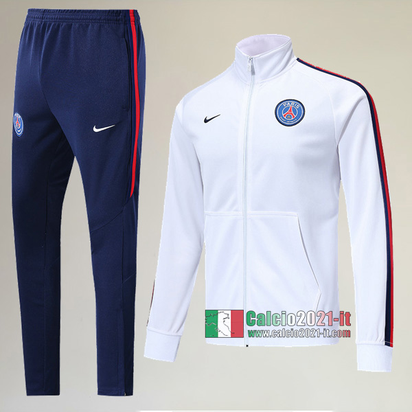 A++ Qualità: Full-Zip Giacca Nuova Del Tuta Del PSG Paris Saint Germain + Pantaloni Bianca 2019-2020