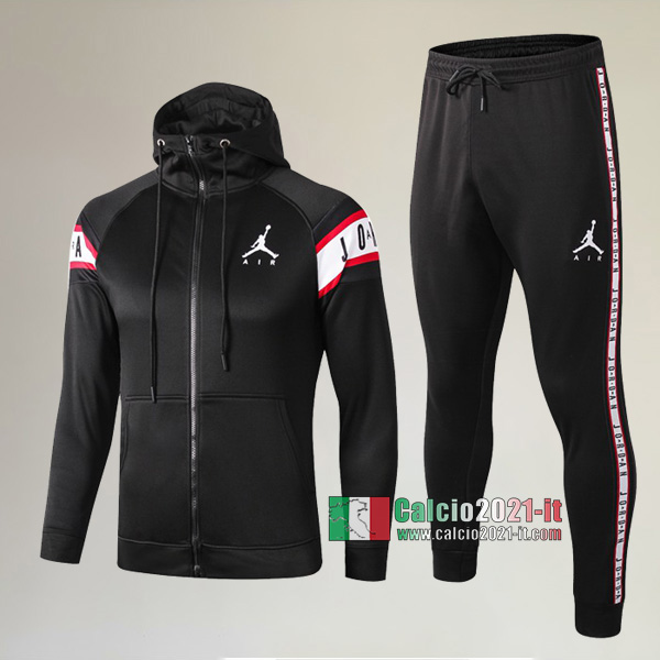 Full-Zip Giacca Cappuccio Hoodie Nuove Del Tuta PSG Paris Saint Germain Jordan + Pantaloni Nera/Bianca 2019/2020