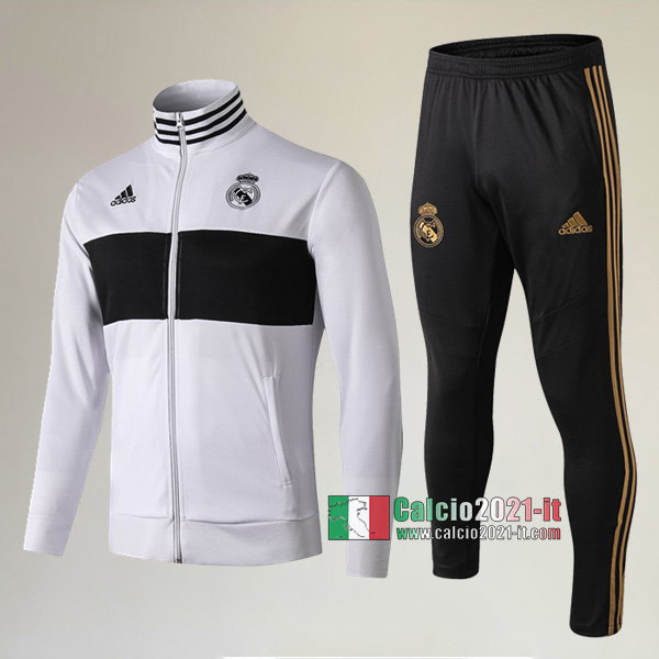 A++ Qualità: Full-Zip Giacca Nuova Del Tuta Real Madrid + Pantaloni Bianca/Nera 2019 2020