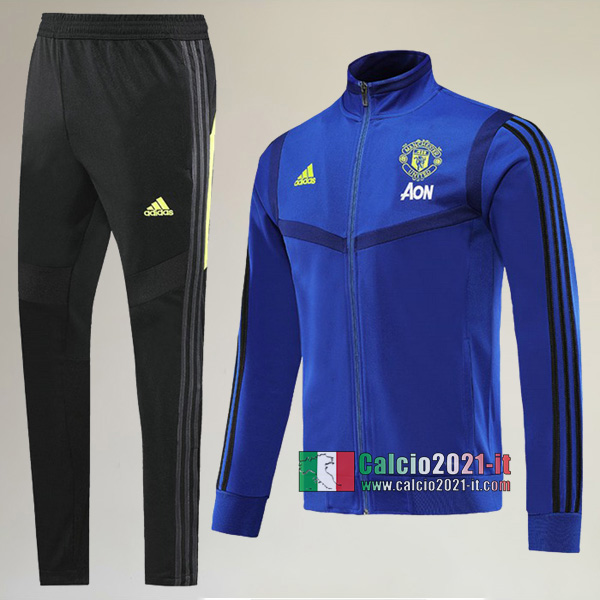 A++ Qualità: Full-Zip Giacca Nuova Del Tuta Manchester United + Pantaloni Azzurra 2019-2020