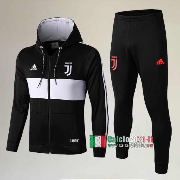 AAA Qualità: Full-Zip Giacca Cappuccio Hoodie Nuove Del Tuta Da Juventus Turin + Pantaloni Nera/Bianca 2019 2020