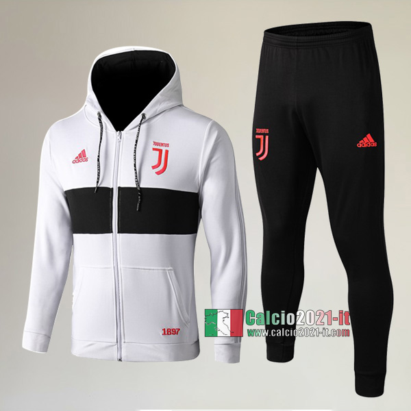 A++ Qualità: Full-Zip Giacca Cappuccio Hoodie Nuova Del Tuta Del Juventus Turin + Pantaloni Bianca/Nera 2019-2020