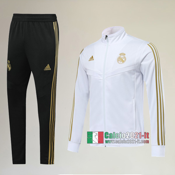 A++ Qualità: Full-Zip Giacca Nuova Del Tuta Real Madrid + Pantaloni Bianca/Gialla 2019 2020