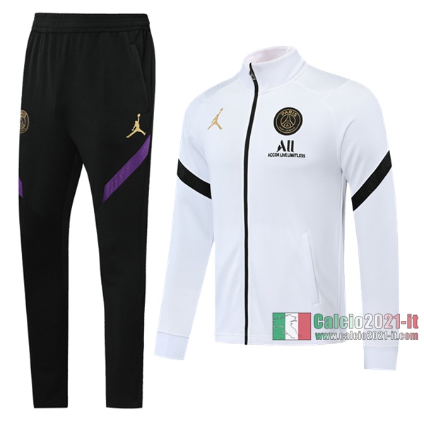 Calcio2021-It: Nuova Retro Giacca Allenamento Paris Psg Air Jordan Full-Zip Bianca 2020 2021