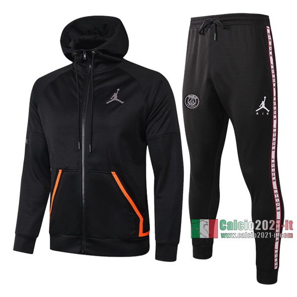 Calcio2021-It: Giacca Allenamento Paris Psg Cappuccio Air Jordan Full-Zip Nera 2020 2021