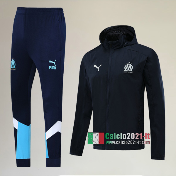 Full-Zip Giacca Antivento Cappuccio Hoodie Nuova Tuta Marsiglia (OM) + Pantaloni Azzurra Reale 2020/2021