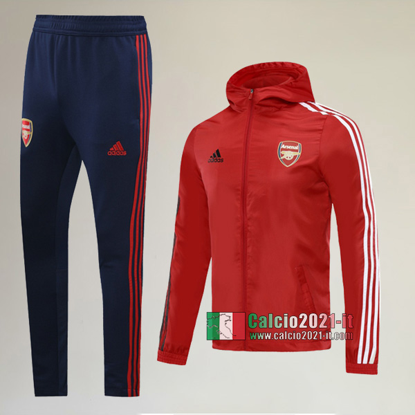 Full-Zip Giacca Antivento Cappuccio Hoodie Nuova Del Tuta Del Arsenal FC + Pantaloni Rossa 2020-2021