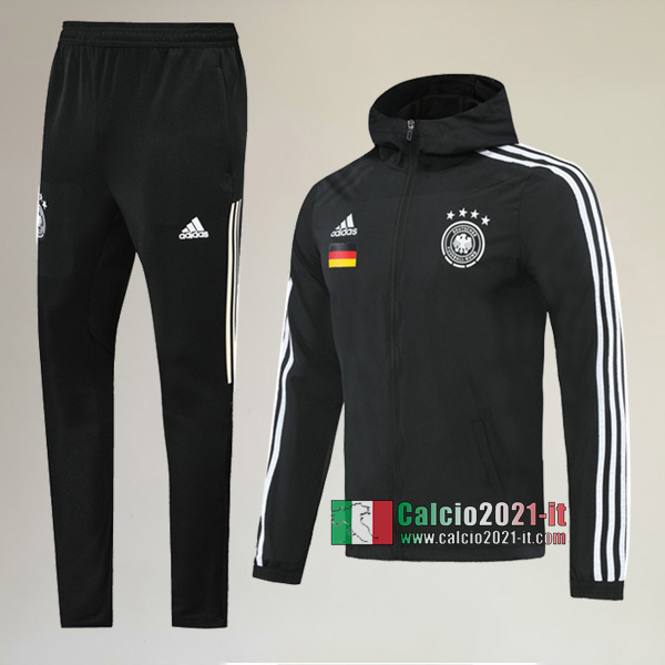 Full-Zip Giacca Antivento Cappuccio Hoodie Nuova Del Tuta Germania + Pantaloni Nera 2020 2021