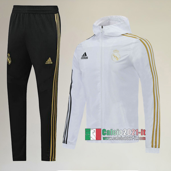 Full-Zip Giacca Antivento Cappuccio Hoodie Nuove Del Tuta Da Real Madrid + Pantaloni Bianca 2020-2021